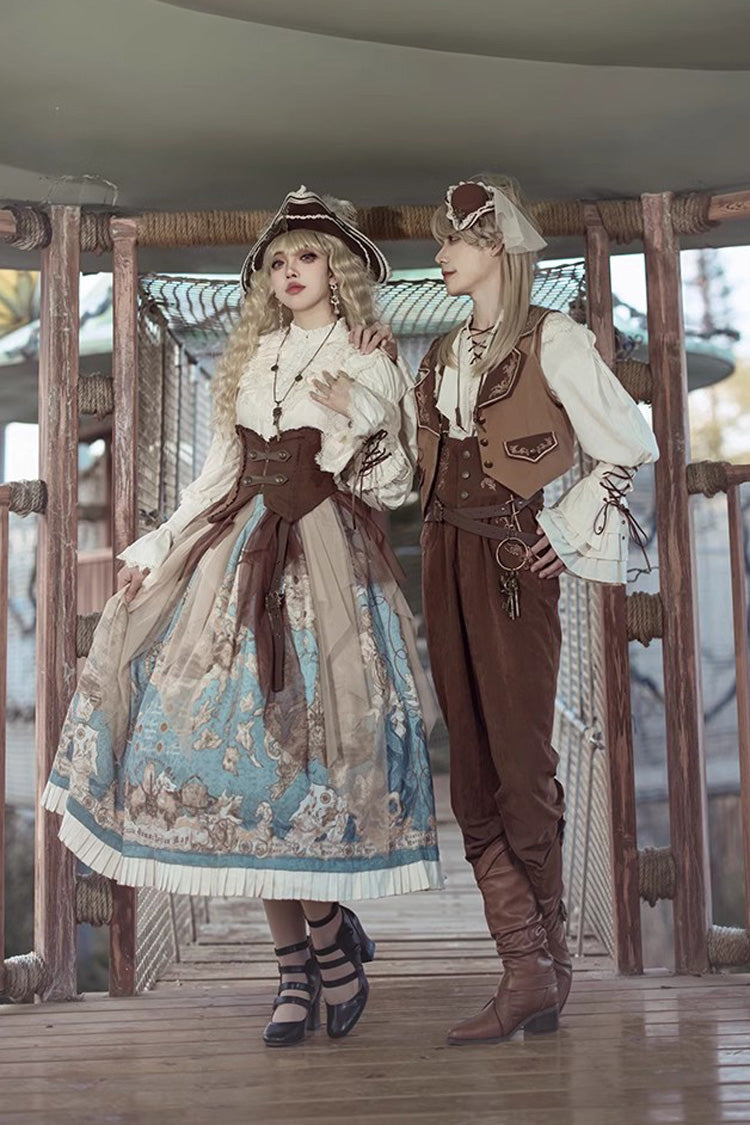 Pirate Series Navigation Treasure Hunting Guide Stand Collar Embroidery Lolita Blouse 3 Colors