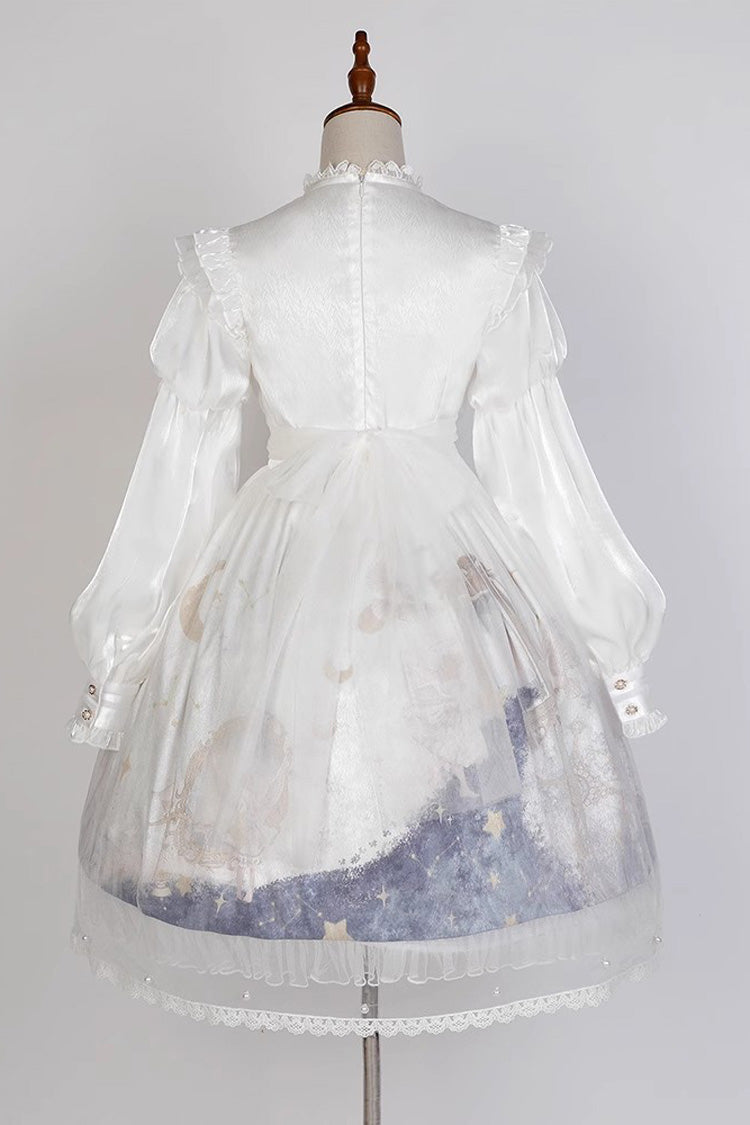 Mehrfarbiges, süßes Lolita-JSK-Prinzessinnenkleid mit langen Laternenärmeln und Rüschen
