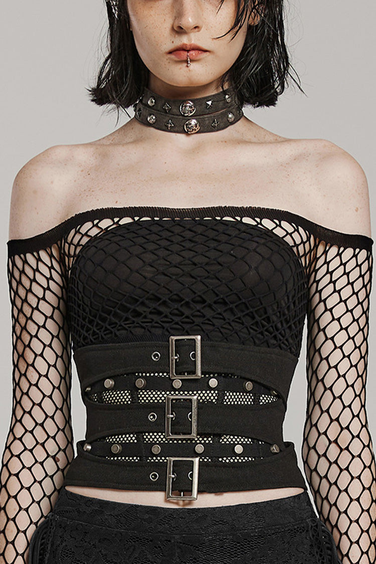 Black Stitching Mesh Cross Tied Rope Women's Steampunk Corset