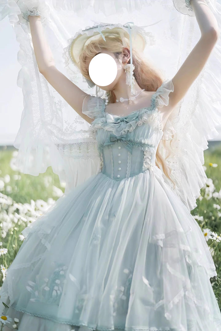Light Green [Love Is Coming] Multi-layer Ruffle Embroidery Bowknot Sweet Princess Lolita Jsk Dress