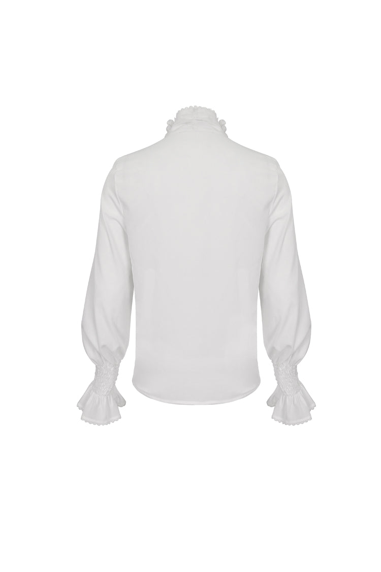 White Irregular Stand Collar Puff Sleeved Ruffled Men's Gothic Shirt