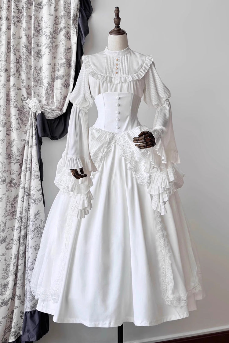 White [Sleepwalking] Long Hime Sleeves Stitching Lace Plus Size Gothic Elegant Lolita Skirt Set