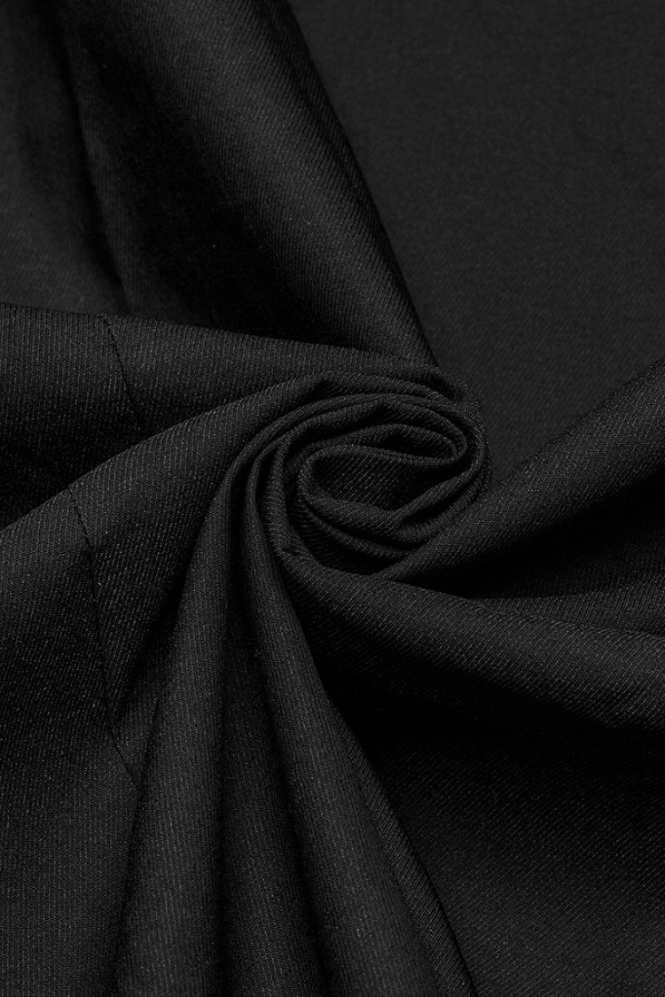Schwarze Bluse mit Reverskragen, kurzen Ärmeln, Tasche und Ösen im Punk-Stil für Herren 