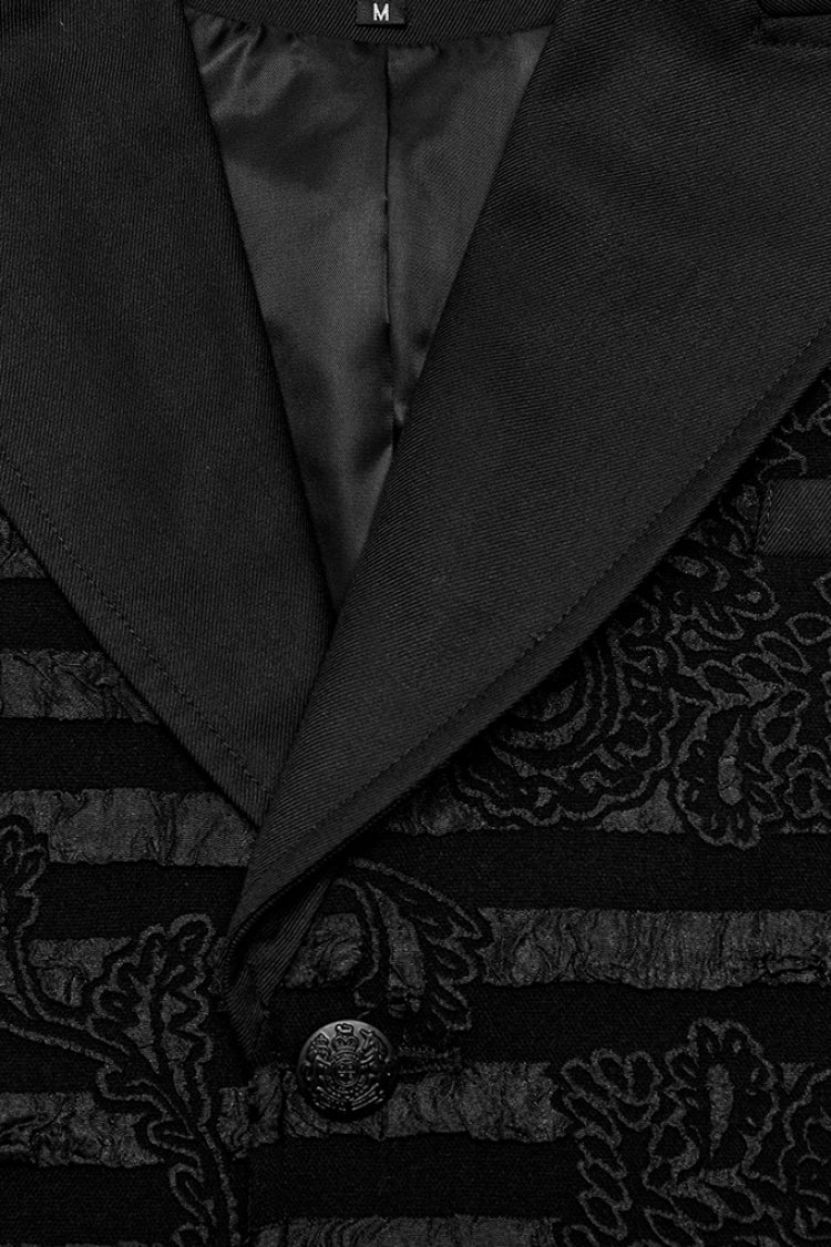 Black V Collar Jacquard Stripes Print Men's Gothic Vest