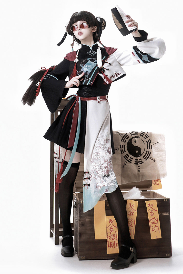 Multi-Color [Walking With The Demon] Print Asymmetric Gothic Chinese Style Ouji Lolita Skirt