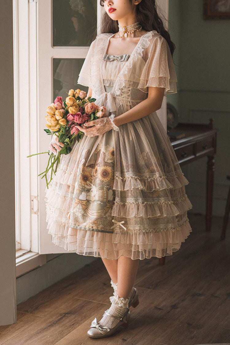 Multi-Color Sleeveless Sunflower Print Elegant and Sweet Lolita Jsk Dress