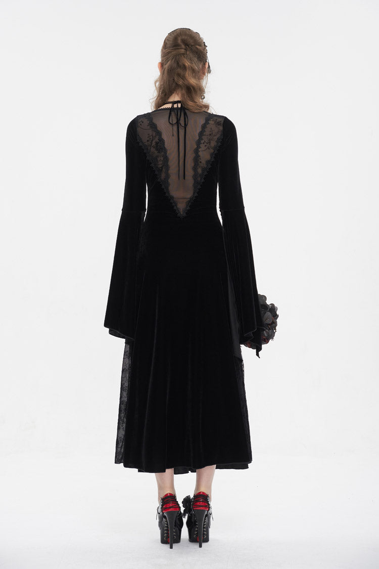 Black Velvet Mesh Splice Long Women's Gothic Dress