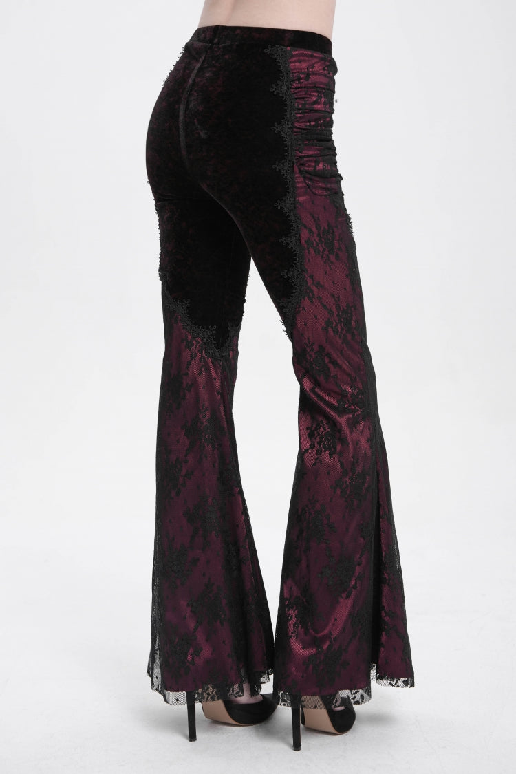 Red Floral Embroidery Stitching Lace Women's Gothic Pants