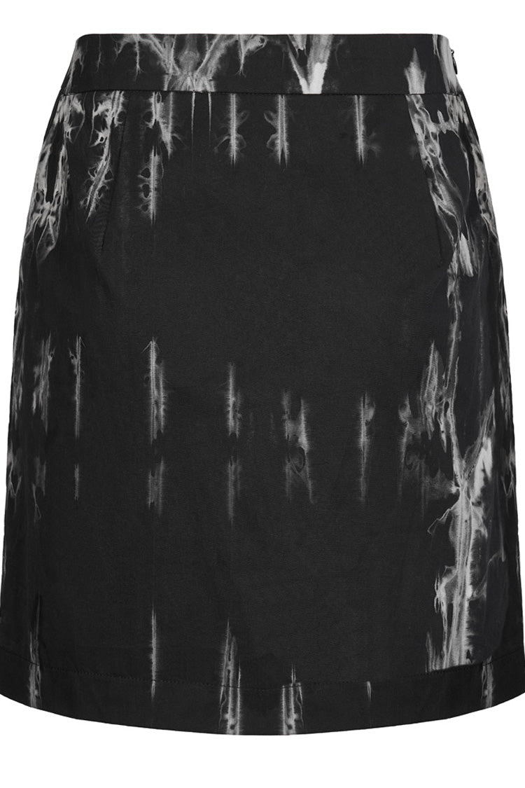 Black/White Hem Side Slit Design Cute Metal Heart Buckle Decoration Tie-Dyed A-Line Short Women's Punk Skirt