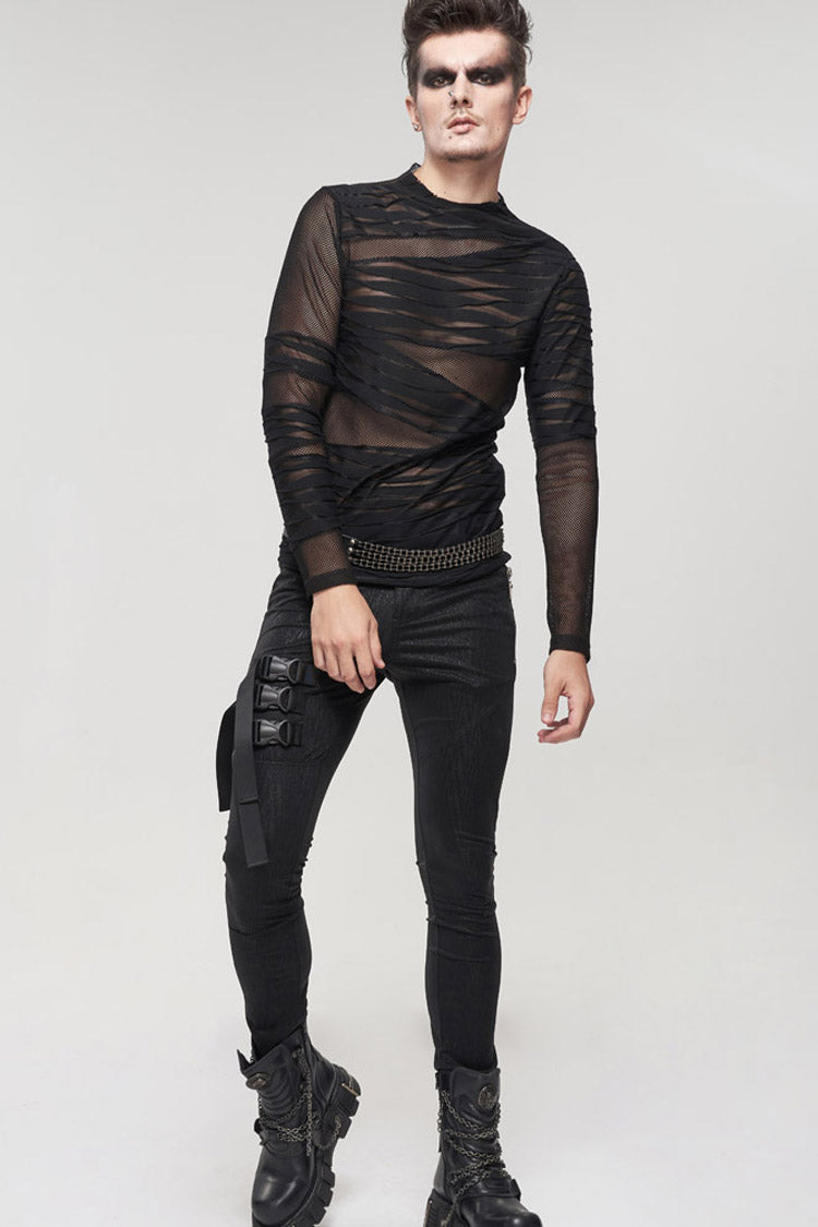 Black Gothic Bandage Design Net Yarn Perspective Men's Sweater