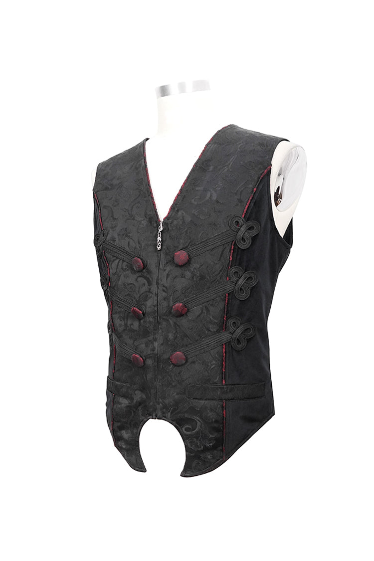 Black Dark Jacquard Chest Plate Buttons Back Lace Up Men's Gothic Waistcoat