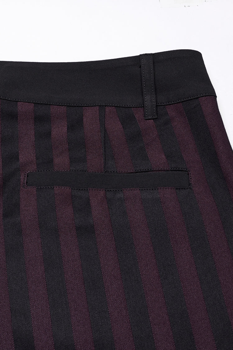 Black/Red High Waisted Striped Print Men's Gothic Suit Pants
