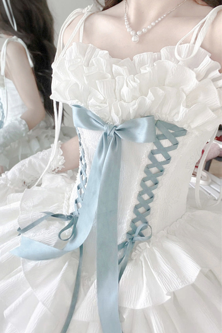 [Thousand Paper Cranes] Sleeveless Multi-Layered Ruffle Bowknot Lace-Up Fishbone Gothic Lolita Jsk Dress 4 Colors