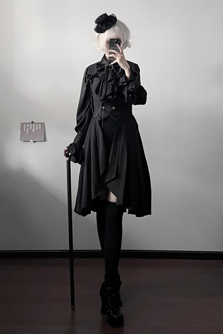 Black [Moonstone] Sleeveless Ruffle Ouji Gothic Prince Lolita Long Vest