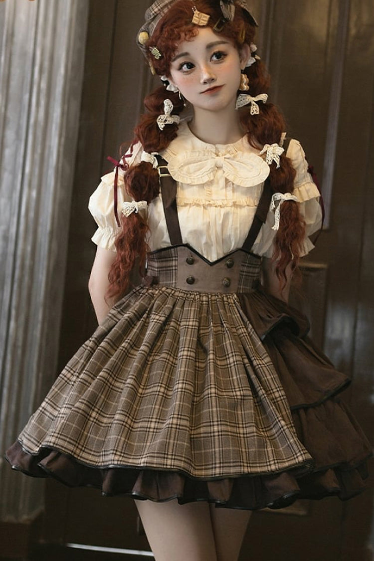 Brown Sherlock Detective Ruffle Color Matching Gothic Lolita Strap Skirt