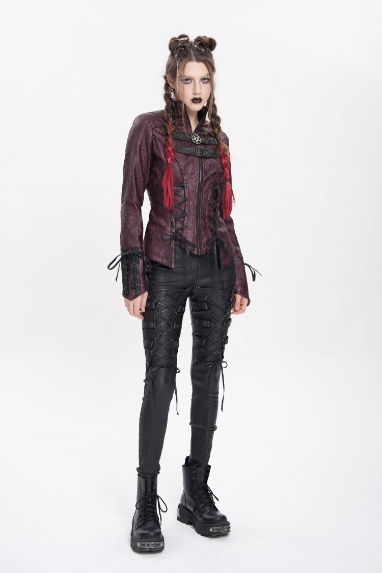 Red Pentacle Lace-Up Buckle Women's Punk Jacket