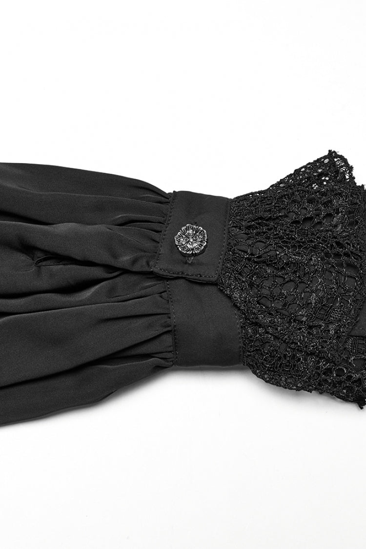 Black Stand Collar Long Puff Sleeves Stitching Lace Men's Gothic Blouse
