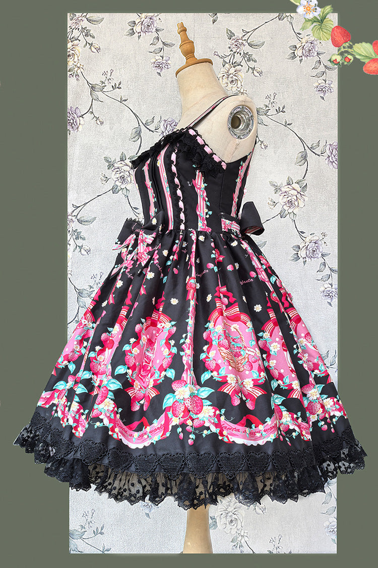 [Strawberry Chef] Sleeveless Print Bowknot Lace Sweet Lolita Jsk Dress 4 Colors