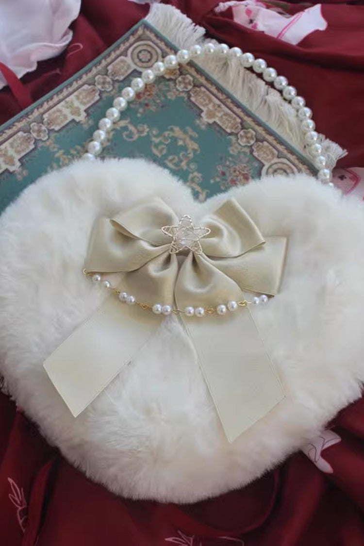 Sac à main Lolita doux avec nœud papillon en forme de cœur duveteux et perles, 17 couleurs 