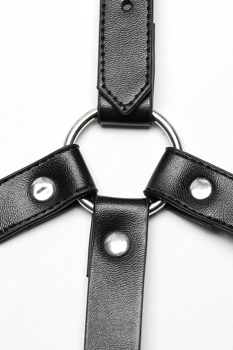 Black Adjustable Cross Metal Ring Buckle Women's Halter Steampunk Body Harness