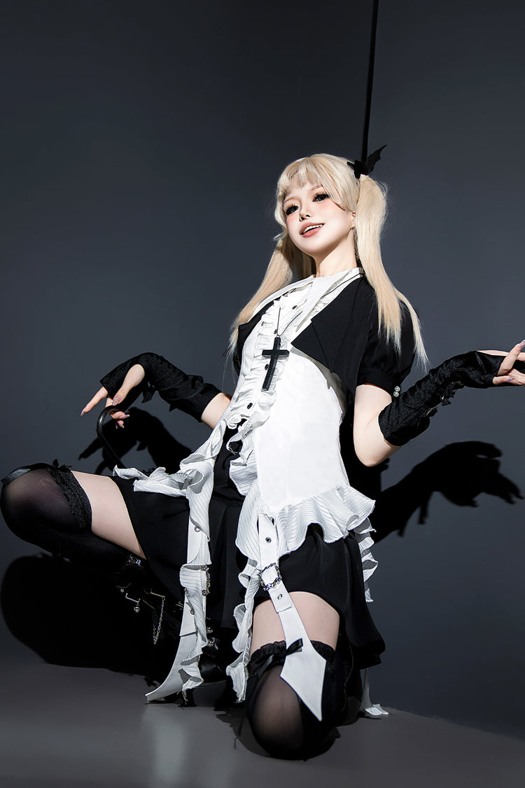 Weiße Rüsche Unregelmäßiger Clown Spitzkragen Gothic Ouji Lolita Bluse 