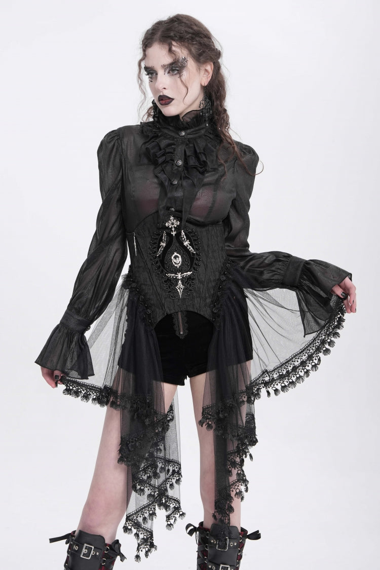 Black Stitching Lace Lace-Up Mesh Women's Gothic Underbust Corset
