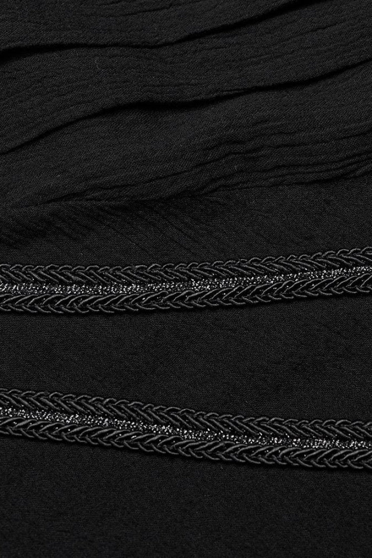 Black Lapel Collar Long Sleeves Metal Buttons Webbing Decoration Mens Gothic Blouse