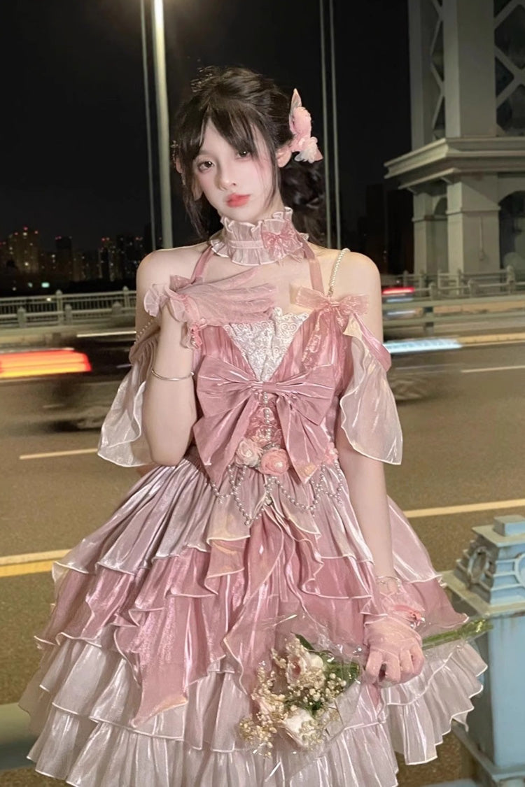 Pink Multi-layer Print Hanayome Bowknot Sweet Elegant Princess Lolita Jsk Dress