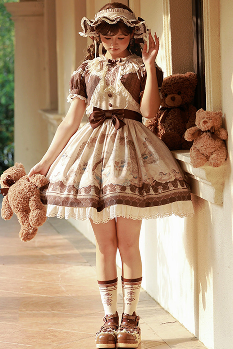 Sea Salt Fairy Tale Doll Short Sleeves Print Ruffle Bowknot Sweet Lolita Dress 2 Colors