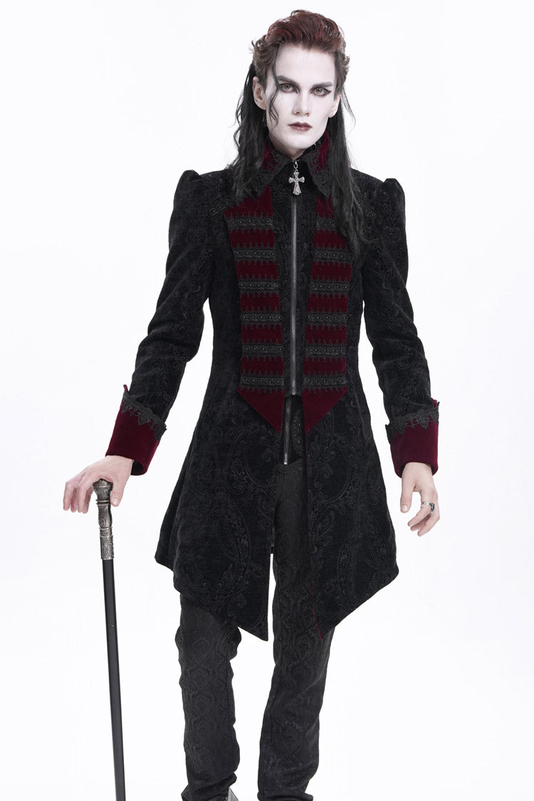 Schwarz/Rot Reverskragen Lange Ärmel Gehäkelte Gothic Herrenjacke