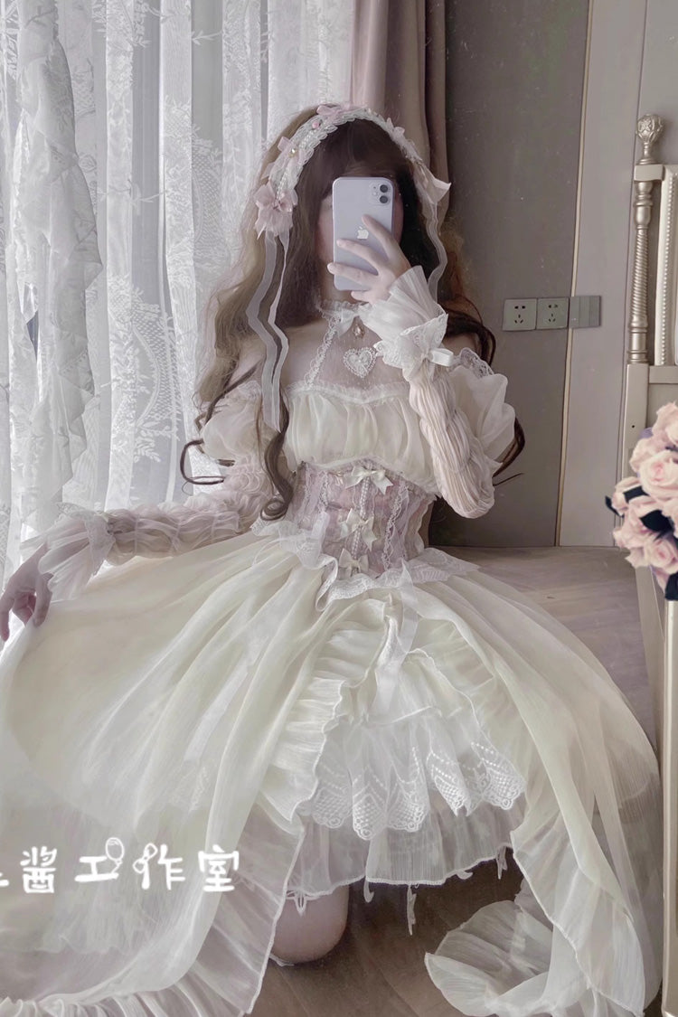 Ballet Twins Rüschen Schleife Kurze Vorderseite Lange Rückseite Süßes Lolita Kleid 2 Farben