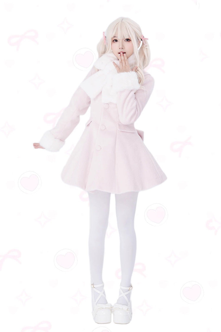 [First Love] Long Sleeves Faux Fox Fur Autumn Winter Wool Sweet Lolita Coat