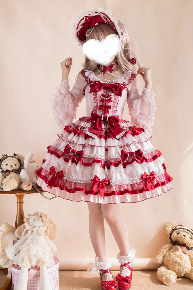Red [Ribbon Berries] Sleeveless Multi-Layered Ruffle Bowknot Lace Sweet Lolita Jsk Dress