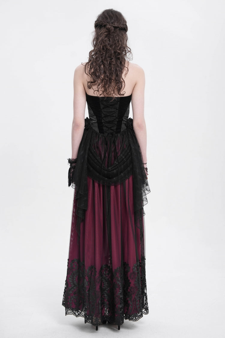 ブラックハルターネックノースリーブ刺繍ステッチローズハートレース女性用ゴシックブラウス 