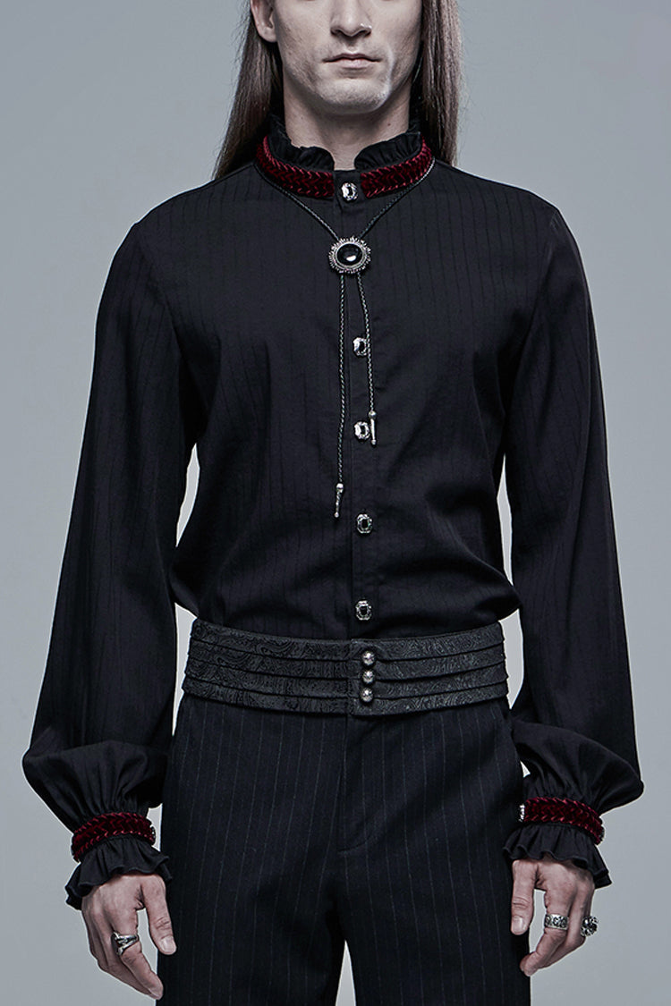 Black/Red Gothic High Collar Front Retro Metal Button Lantern Sleeve Men's Shirt