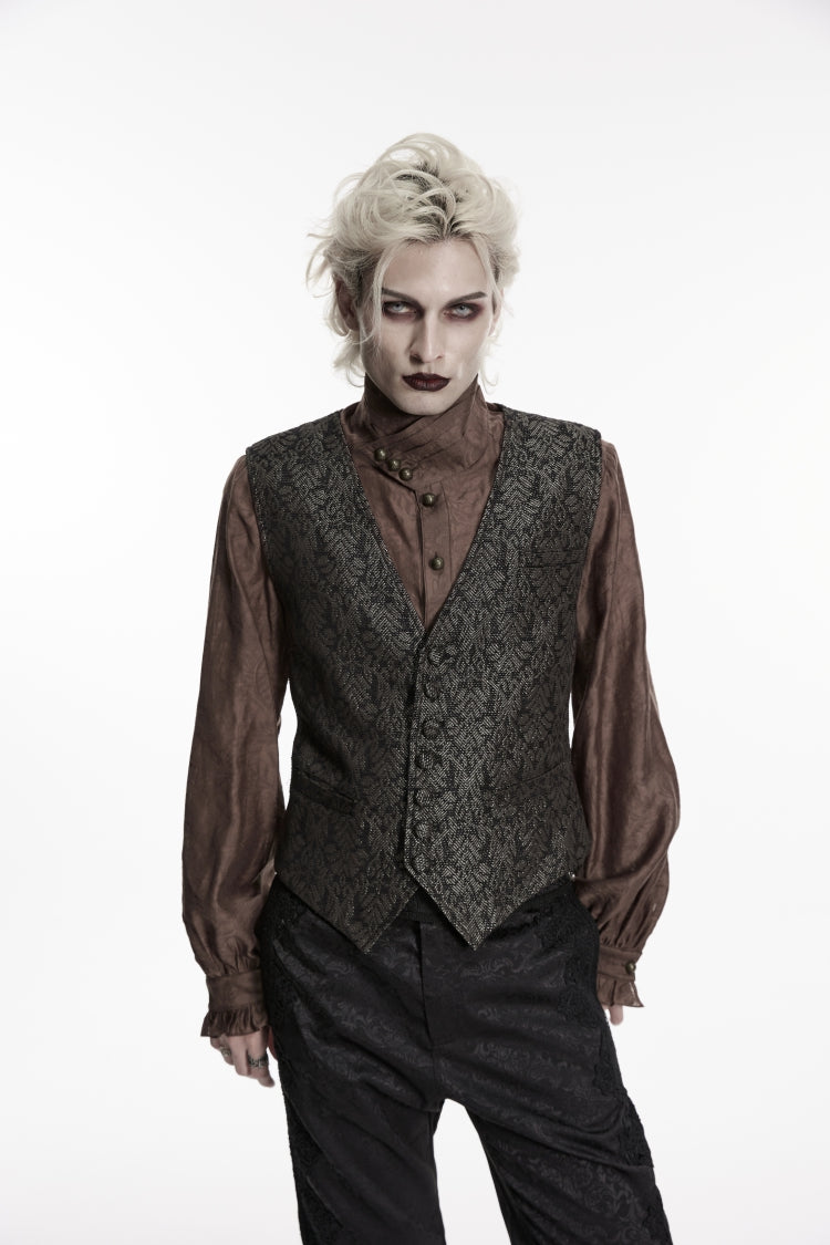 Schwarze Herren-Gothic-Retro-Weste aus Jacquard mit V-Kragen