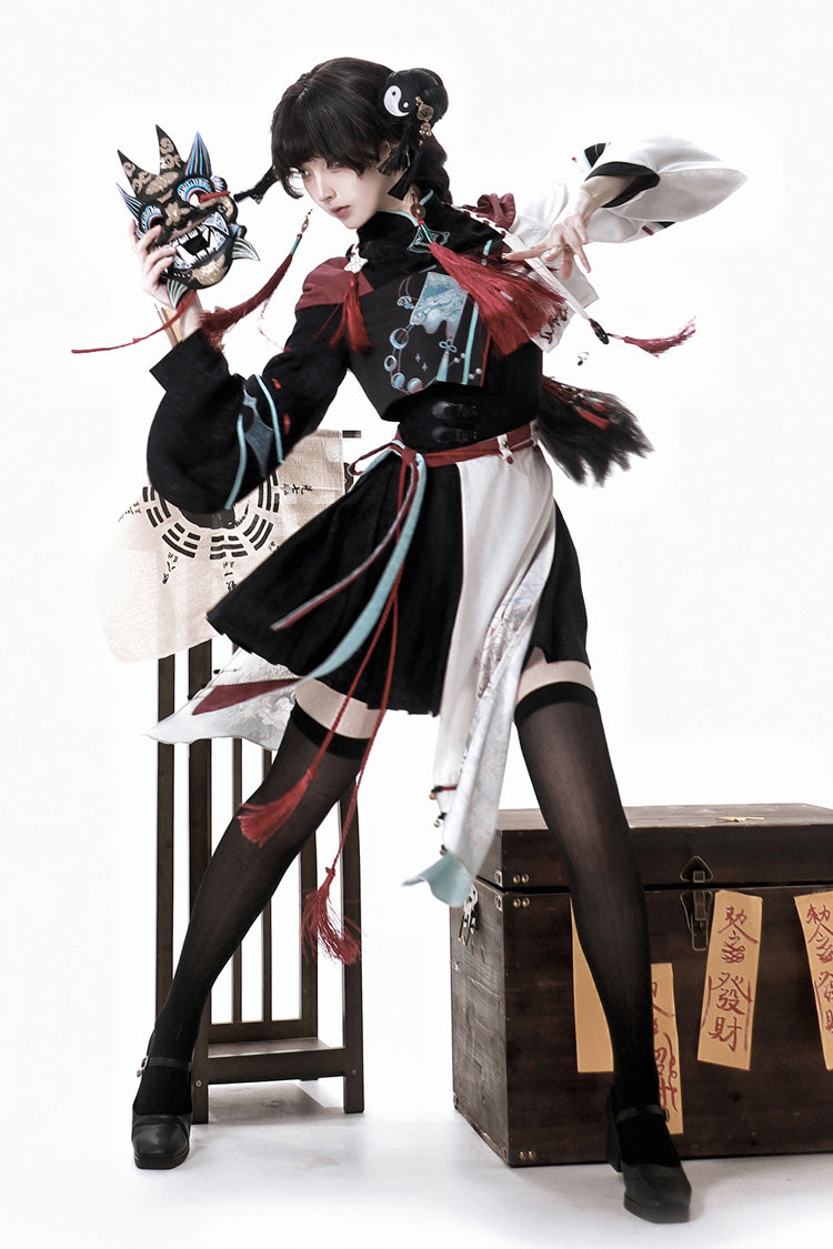 Multi-Color [Walking With The Demon] Print Asymmetric Gothic Chinese Style Ouji Lolita Skirt