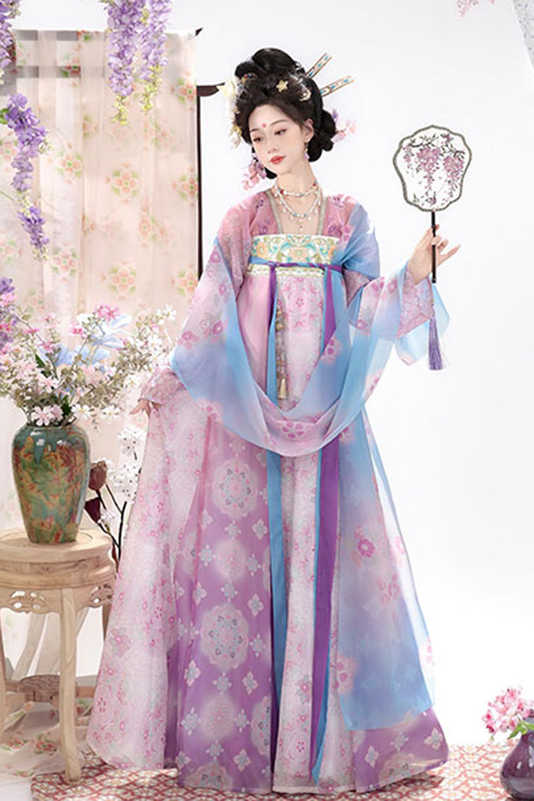 Multicolor [Auspicious Peony] Long Sleeves High Waisted Printed Embroidered Women's Classic Royal Hanfu Set