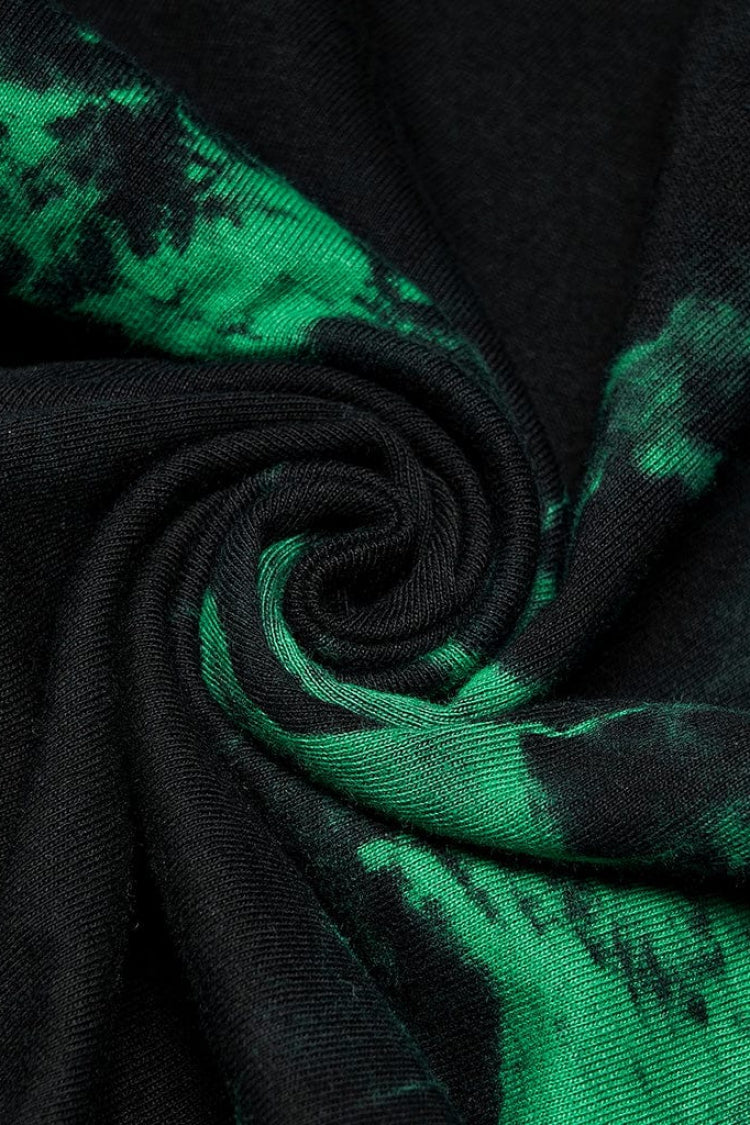 Green Short Sleeves Tie-dyed Metal Chain Women's Steampunk Short T-Shirt