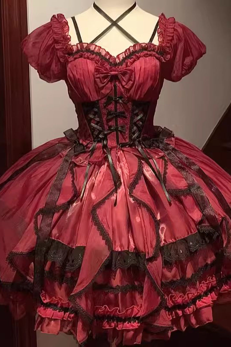 Glaze Fantasy Short Sleeves Ruffle Embroidery Bowknot Sweet Lolita Op Dress 6 Colors