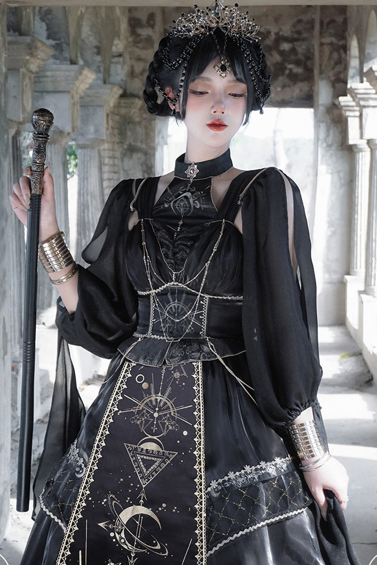 Black [Nightmare of Horus] Print Ruffle Hot Stamping Gothic Gorgeous Lolita Jsk Short Dress