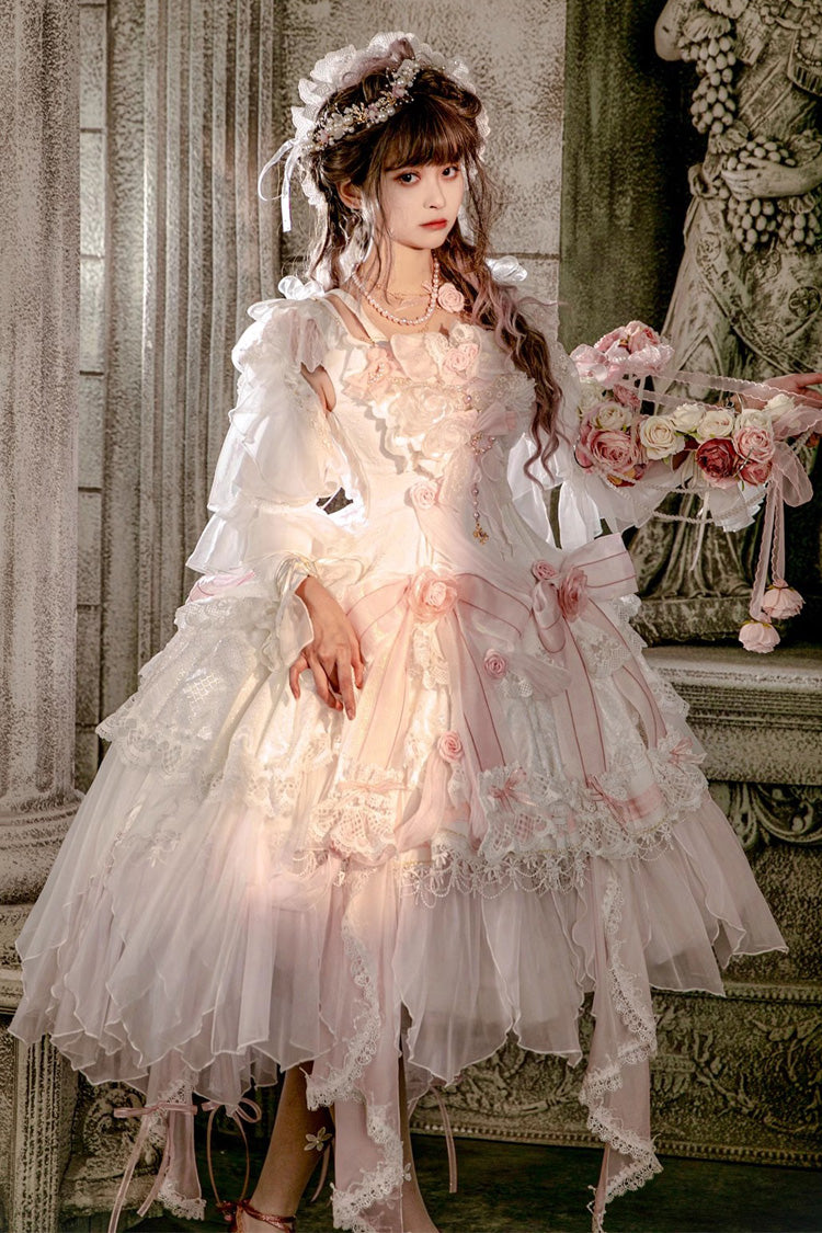 Pink Thorn Rose Hanayome Bowknot Sweet Lolita Dress Full Set Package