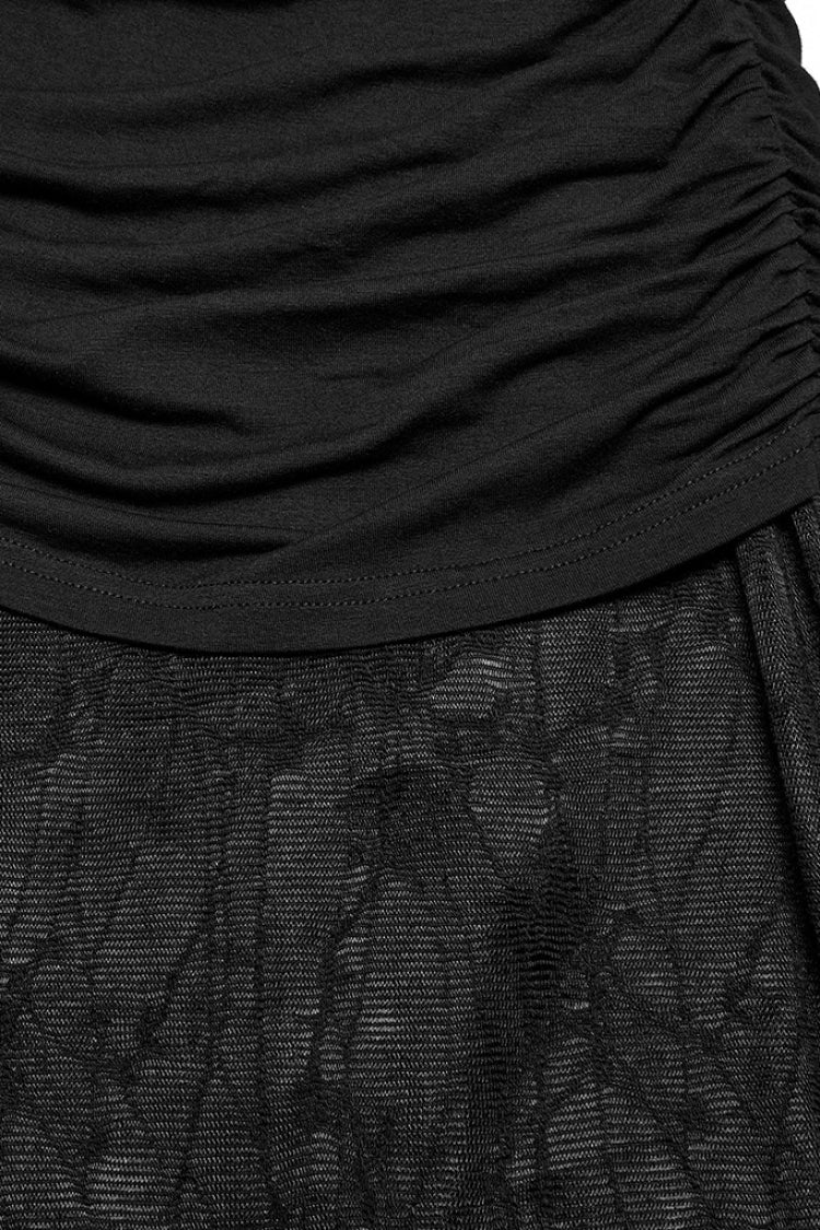 Jupe sirène punk pour femme à volants irréguliers en maille noire 