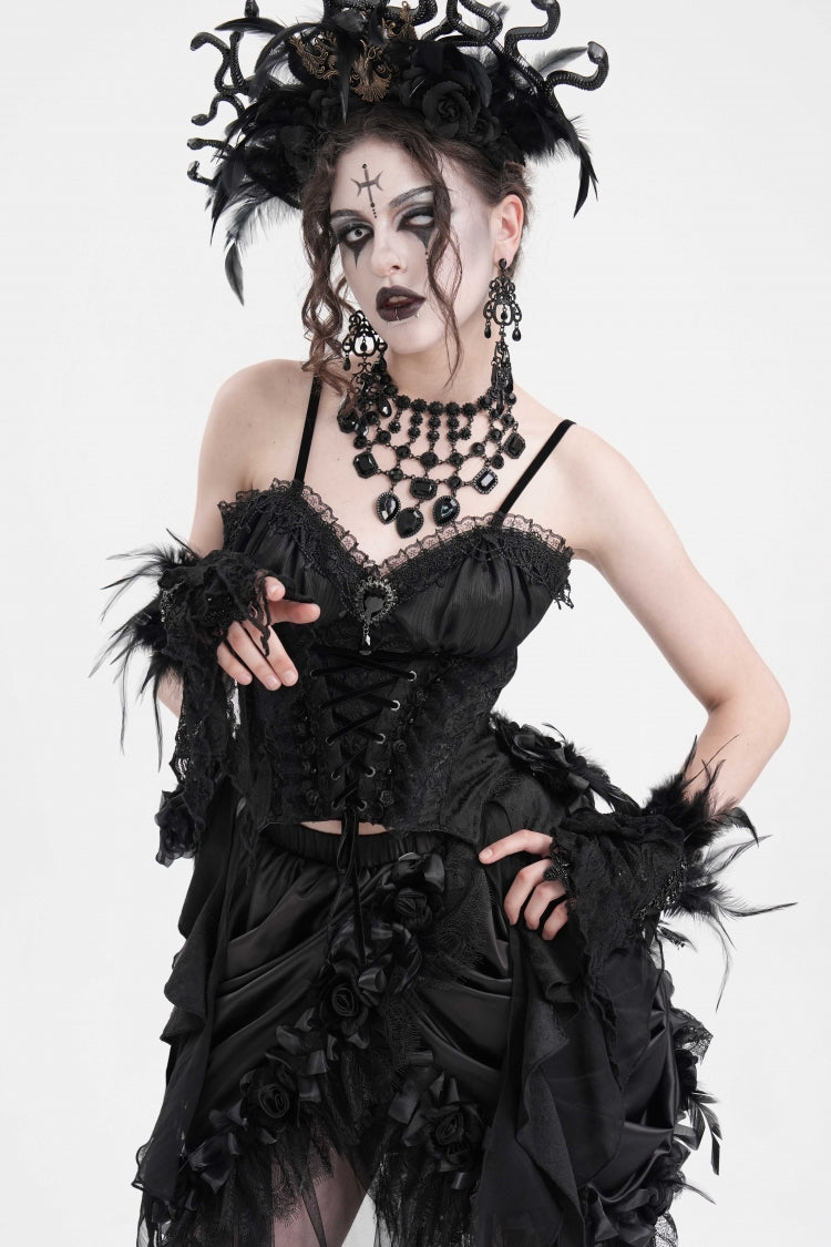 Black Lace Lace-Up Women's Gothic Overbust Corset