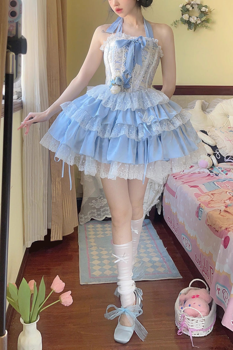 Ballet Style Fishbone Lace Multi-layer Ruffle Bowknot Sweet Lolita Jsk Skirt Set 2 Colors