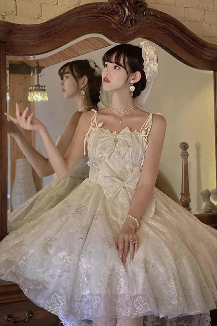 White Print Hanayome Embroidery Bowknot Sweet Lolita Prom Jsk Dress