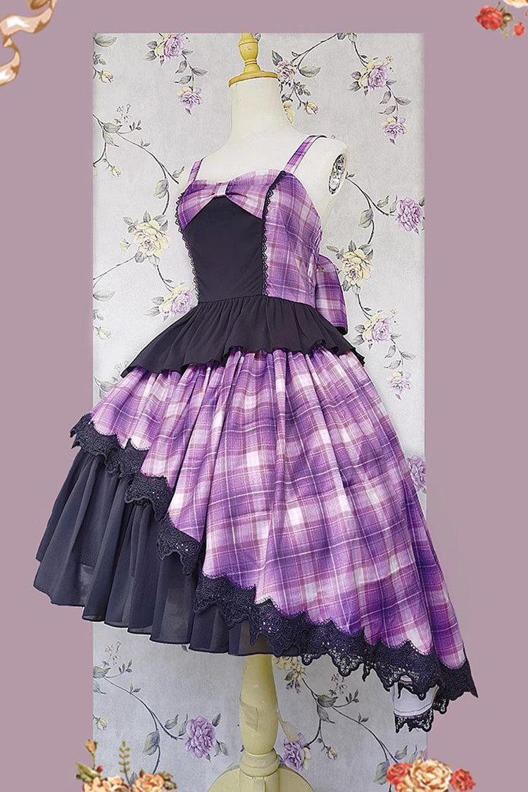 Multi-Color Triple-Layered Print Bowknot Lace Asymmetric Classic Vintage Lolita Dress 5 Colors