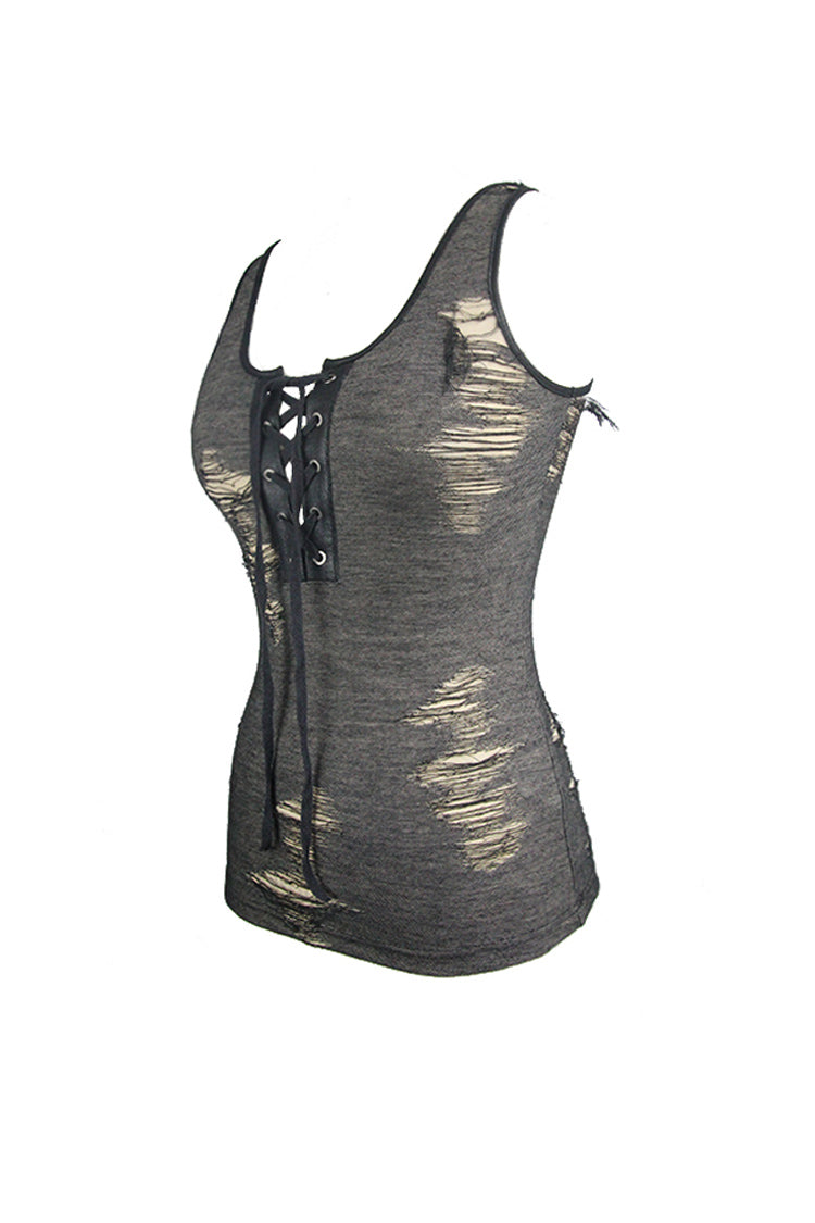 Black/Apricot Chest Lace Up Sleeveless Tight Women's Punk Vest