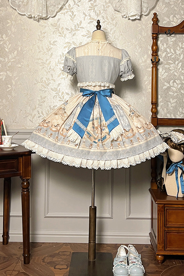Sea Salt Fairy Tale Doll Short Sleeves Print Ruffle Bowknot Sweet Lolita Dress 2 Colors