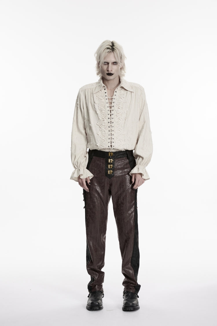 Chemise gothique à lacets et col à revers blanc pour hommes